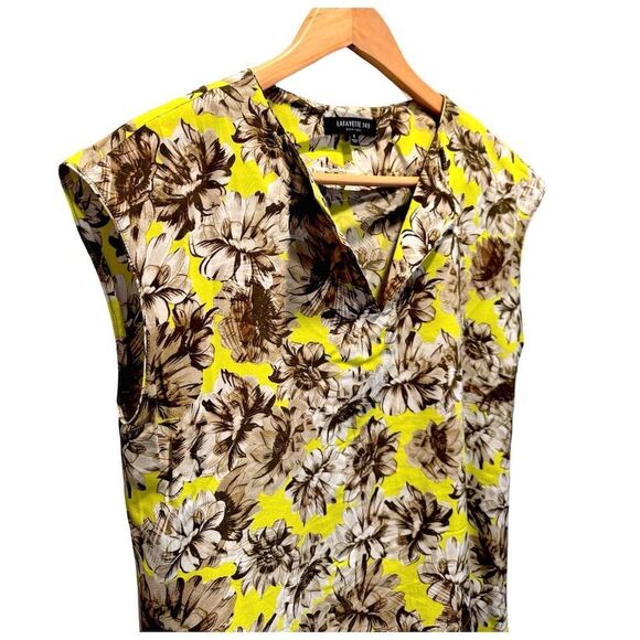 Lafayette 148 Women's Floral Silk Blouse V-Neck Short Sleeve Small - Picture 6 of 10